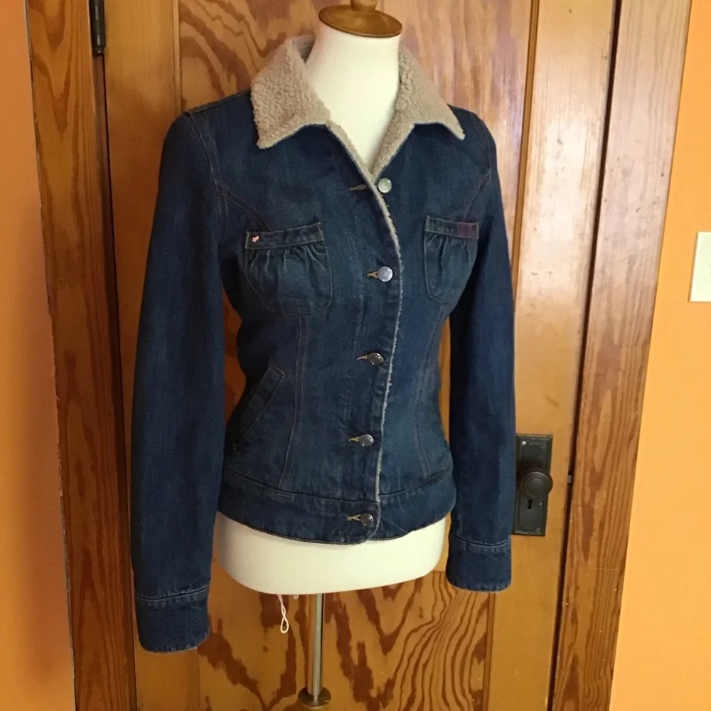Fox fleece collar fitted jean jacket